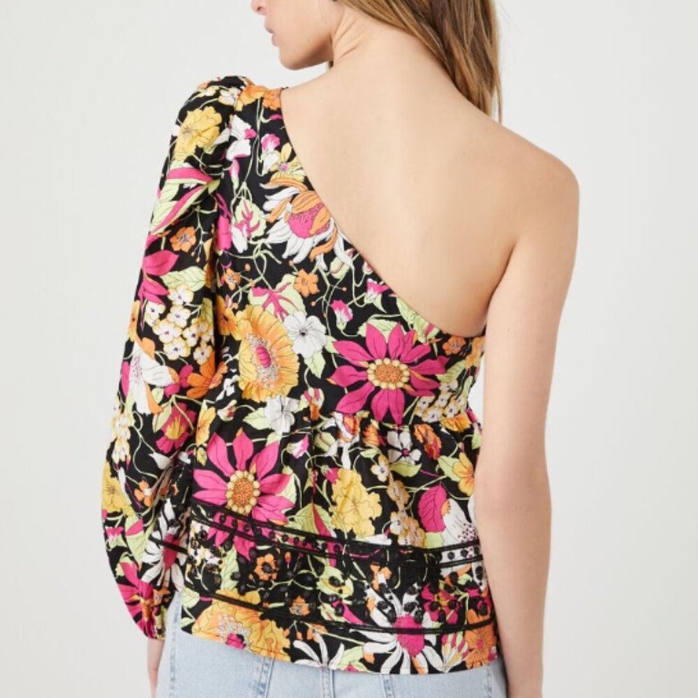 Forever 21 Floral One Shoulder Top  size L